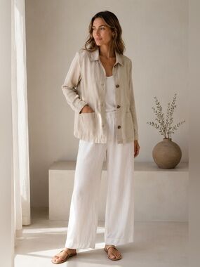 Nicole Miller New York Linen Lyocell Utility Chore Jacket XL Shacket